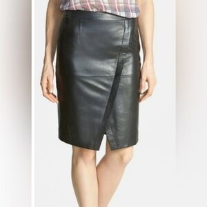 Nordstrom Halogen Genuine Leather Pencil Faux Wrap Tulip Skirt Petite 4